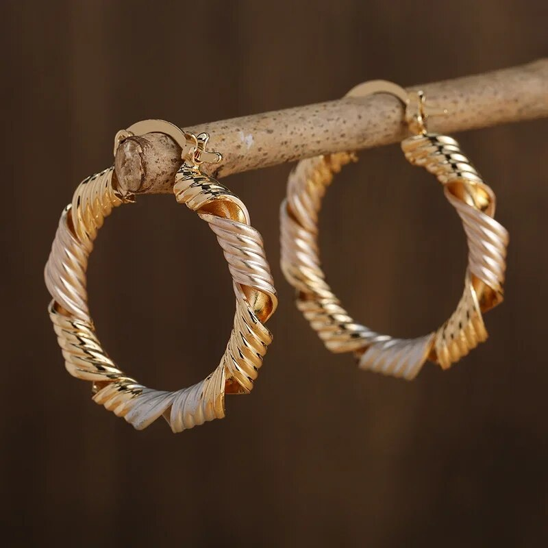 Vintage-Style Gold-Tone Spiral Hoop Earrings