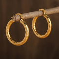Vintage-Style Hammered Gold-Tone Huggie Hoops