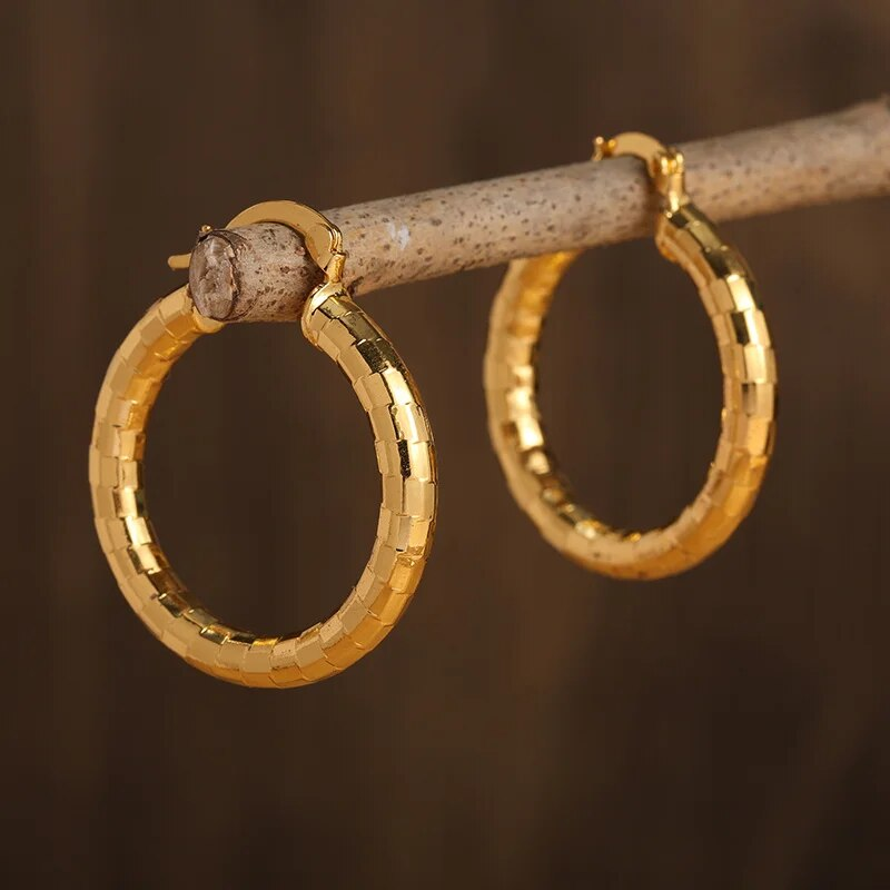 Vintage-Style Hammered Gold-Tone Huggie Hoops