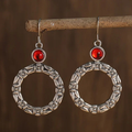 Vintage-Style Circle Red Zirconia Earrings