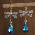 Vintage-Style Blue Zirconia Dragonfly Drop Earrings