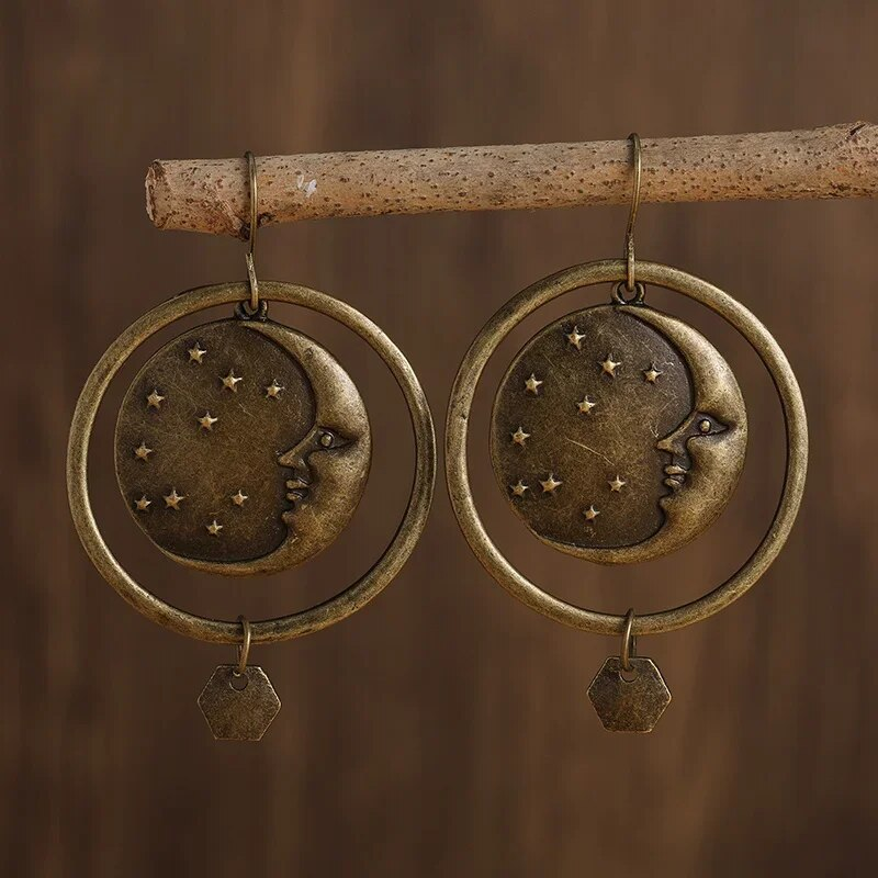 Vintage-Style Gold-Tone Moon Night Earrings