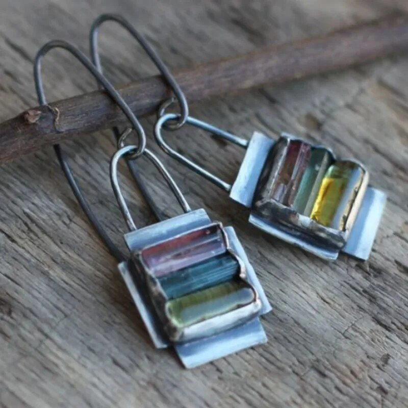 Vintage-Style Colourful Inlaid Zirconia Earrings