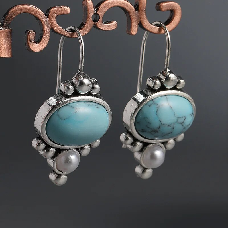Boucles d'oreilles serties de pierre turquoise style vintage