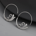 Vintage-Style Silver-Tone Wave Swirl Hoop Earrings