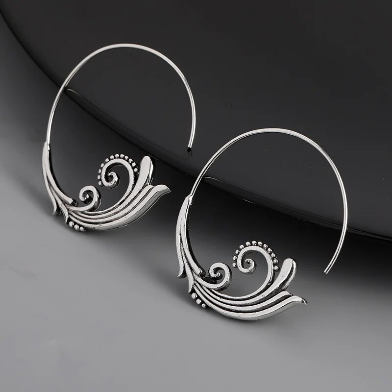 Vintage-Style Silver-Tone Wave Swirl Hoop Earrings