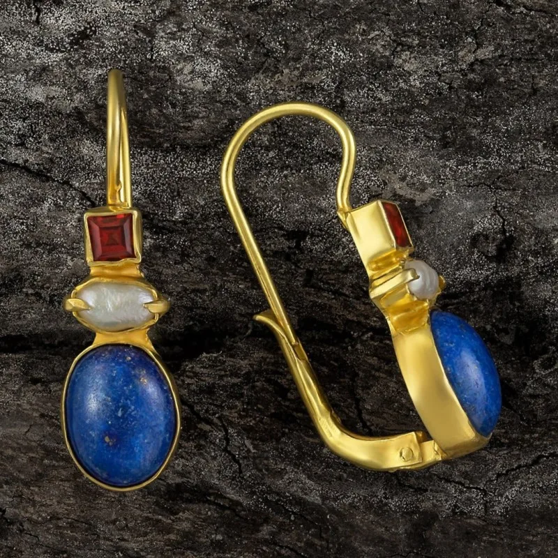 Vintage-Style Gold-Tone Blue Stone Earrings