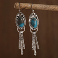 Vintage-Style Blue Stone Tassel Dangle Earrings