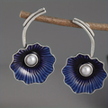 Vintage-Style Blue Lotus and Pearl Earrings