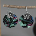 Vintage-Style Abalone-Look Disc Earrings with Flower Top