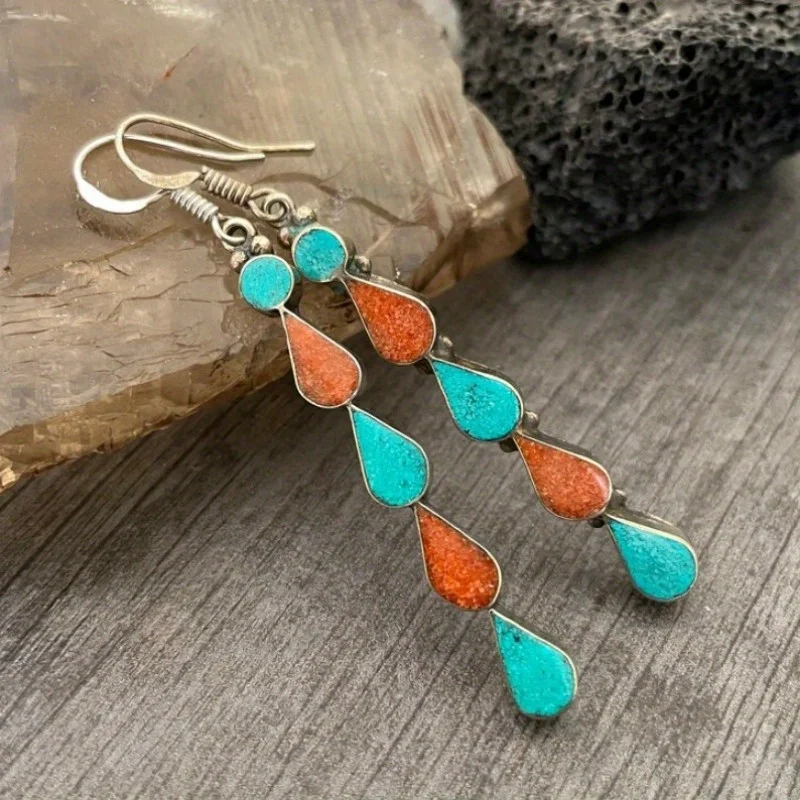 Vintage-Style Colourful Drop Stone Earrings