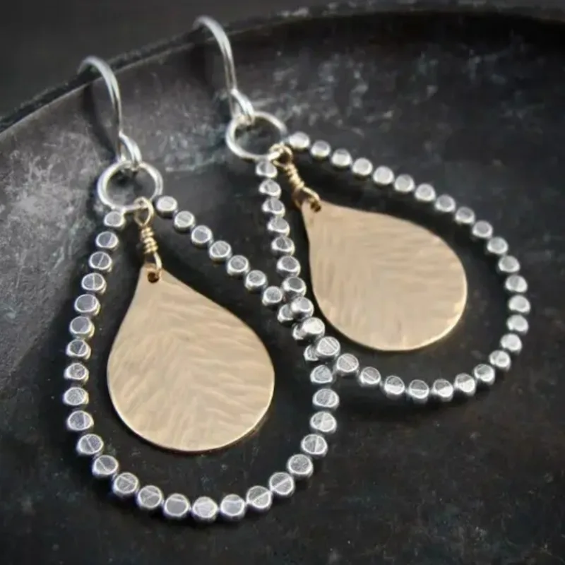 Vintage-Style Gold-Tone Drop Silver-Tone Earrings