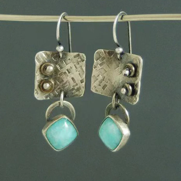 Vintage-Style Turquoise Stone Square Earrings
