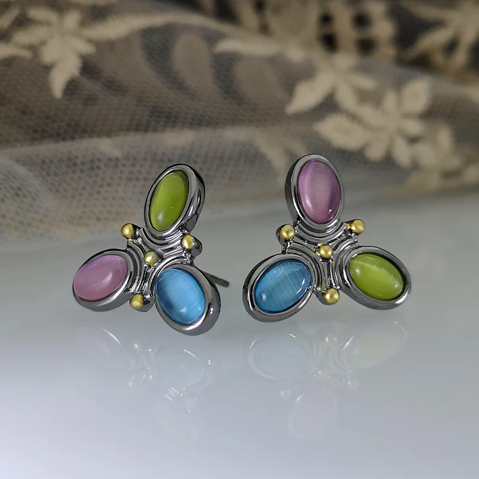Vintage-Style Pastel Crystal Cluster Stud Earrings