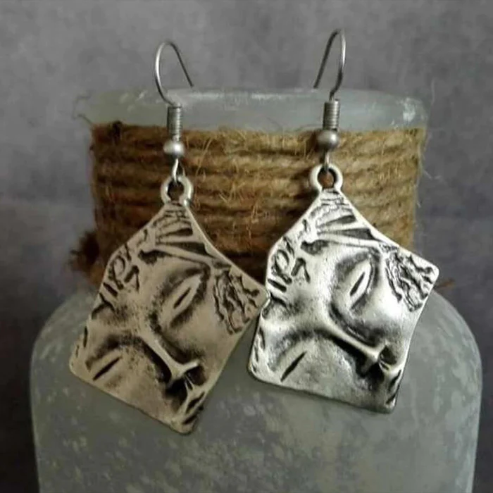 Vintage-Style Square Face Silver-Tone Earrings