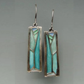 Vintage-Style Blue Inlaid Stone Bar Drop Earrings