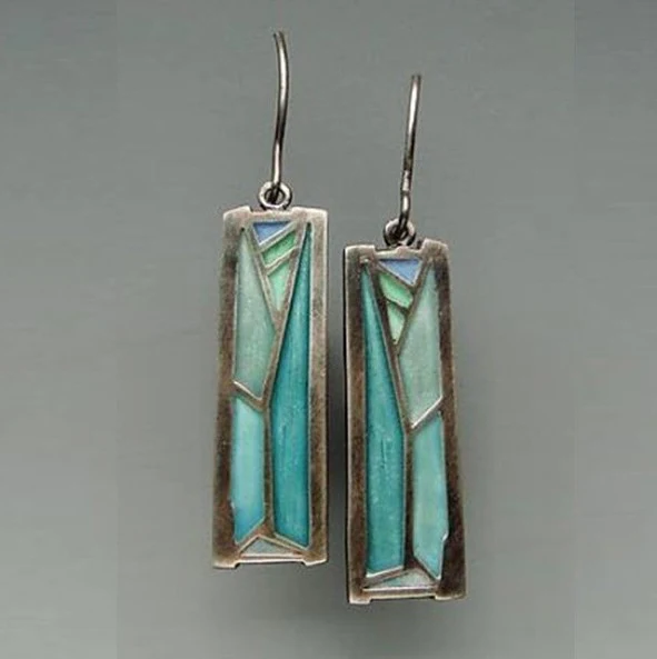 Vintage-Style Blue Inlaid Stone Bar Drop Earrings