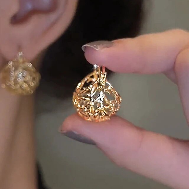 Vintage-Style Gold-Tone Filigree Sphere Drop Earrings
