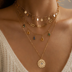 Vintage-Style Layered Gold-Tone Sun Disc Necklace