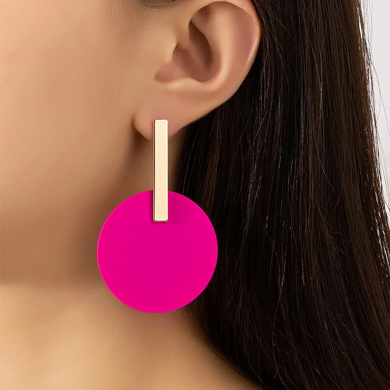 Boucles d'oreilles barre disque rose vif style vintage