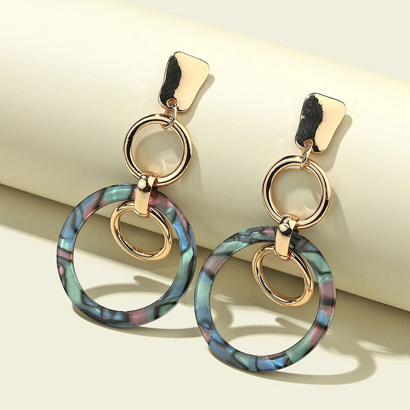 Vintage-Style Chromatic Hollow Gold-Tone Earrings