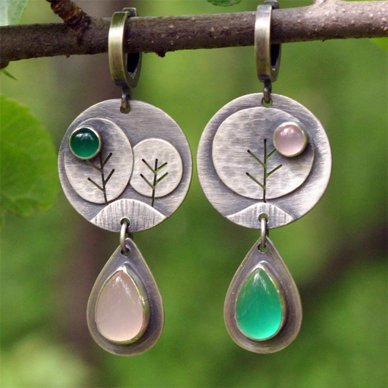 Vintage-Style Coloured Stone Drop Earrings