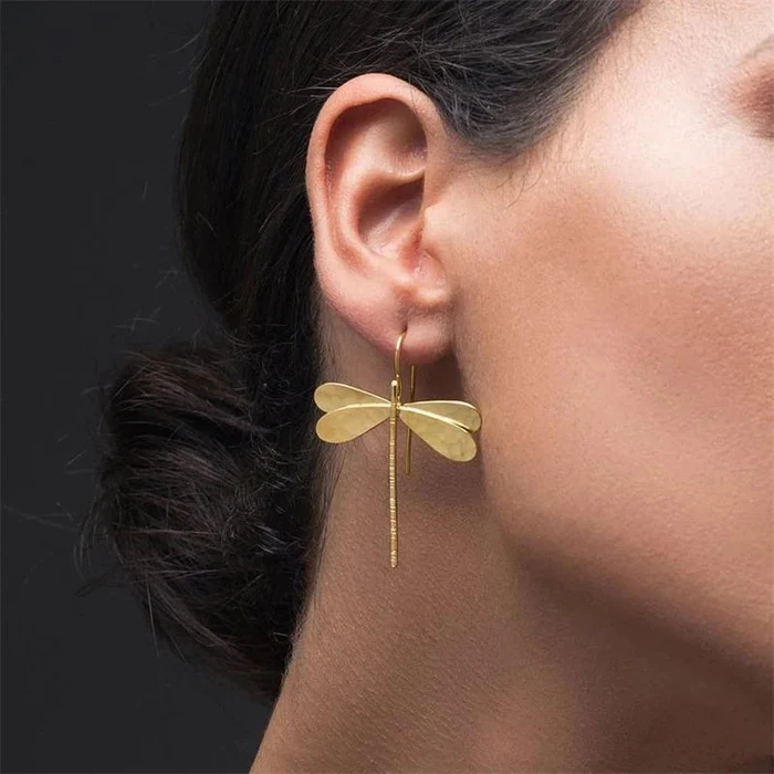 Vintage-Style Gold-Tone Dragonfly Earrings