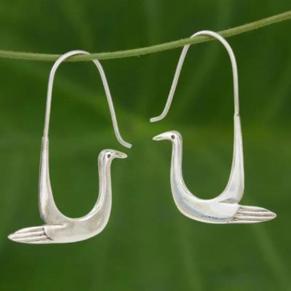 Vintage-Style Silver-Tone Swan Earrings
