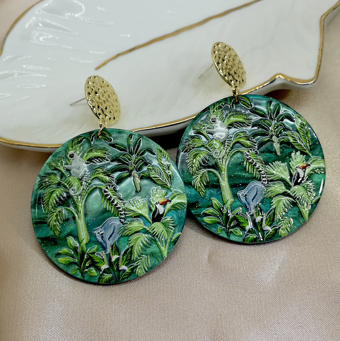 Brincos Redondos Verdes Estilo Vintage
