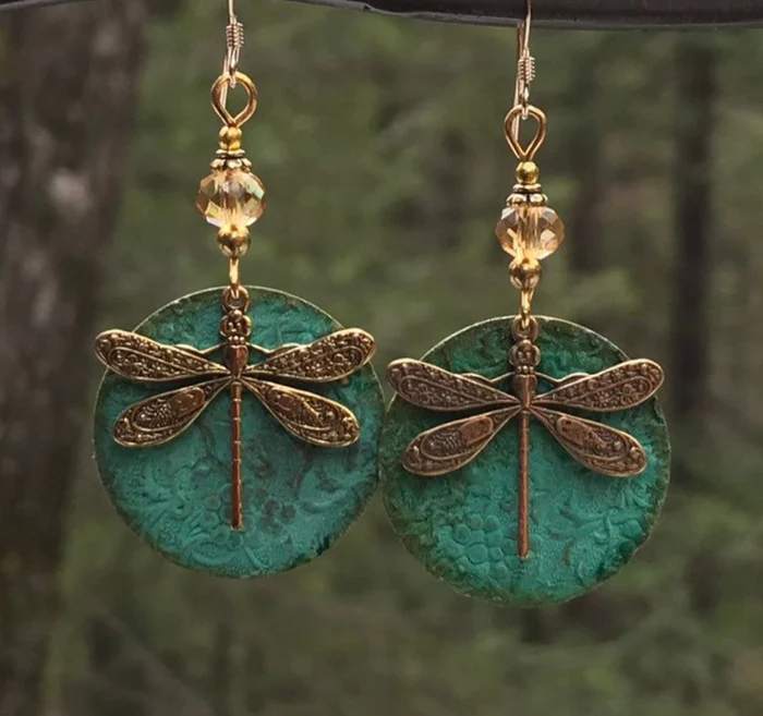 Vintage-Style Dragonfly Gold-Tone Earrings