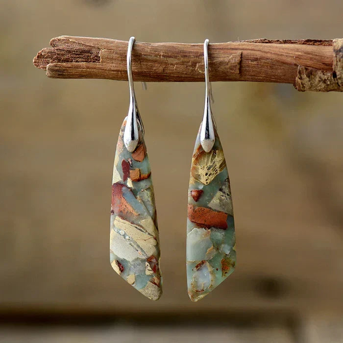 Antique-Style Stone Earrings in Gold Tone