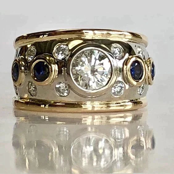 Two-Tone Wide Band with Round Zirconia and Dark Accents