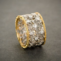 Wide Ivy Filigree Ring with Zirconia and Gold-Tone Edges