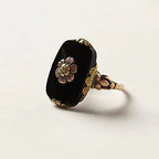 Adjustable Vintage-Style Black Stone Gold-Tone Ring