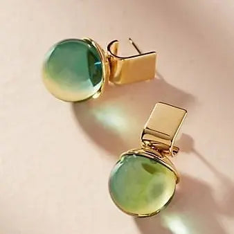 Vintage-Style Green Crystal Earrings in Gold Tone
