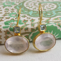 Vintage-Style White Oval Crystal Leverback Earrings in Gold Tone