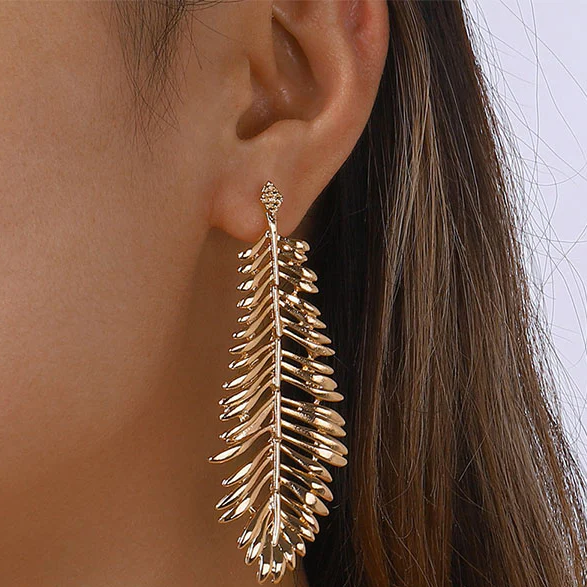 Vintage-Style Gold-Tone Leaf Dangle Earrings