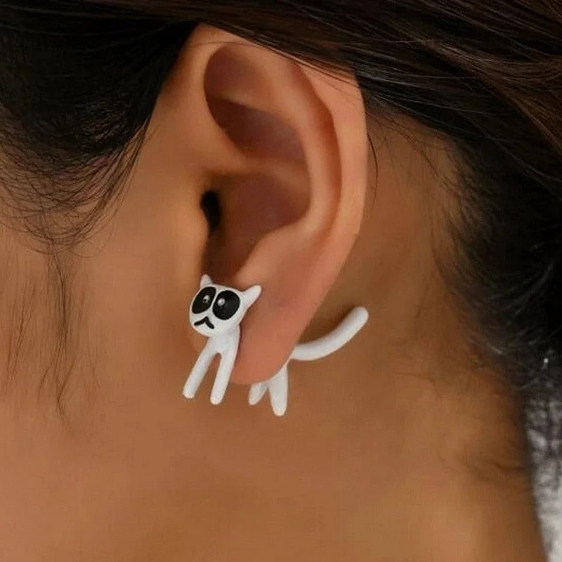 Vintage-Style White Cat Earrings