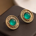 Vintage-Style Turquoise Crystal Gold-Tone Earrings