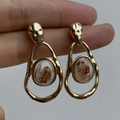 Vintage-Style Irregular White Stone Gold-Tone Earrings