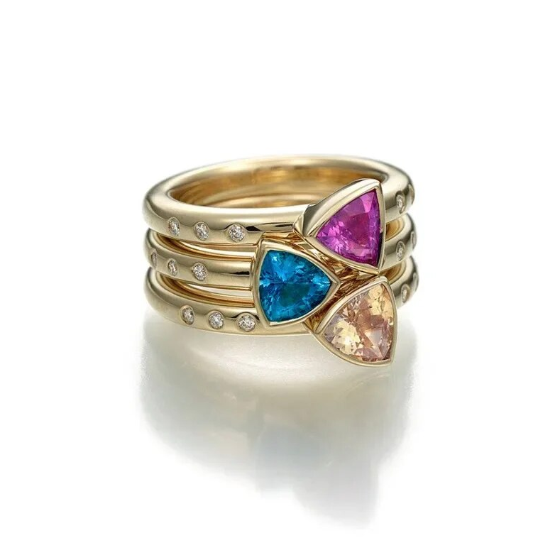 Vintage-Style Colourful Crystals Zirconia Gold-Tone Ring