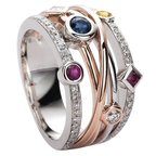Rose Gold-Tone Layered Ring with Multicolour Zirconia