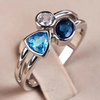 Vintage-Style Blue Inlaid Crystal Ring