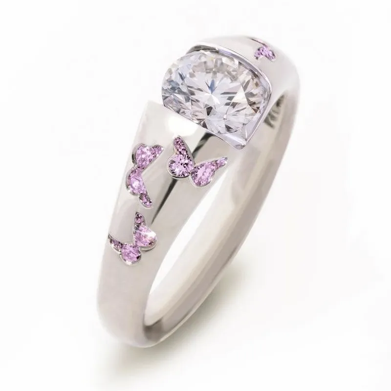Vintage-Style Purple Butterfly Zirconia Ring