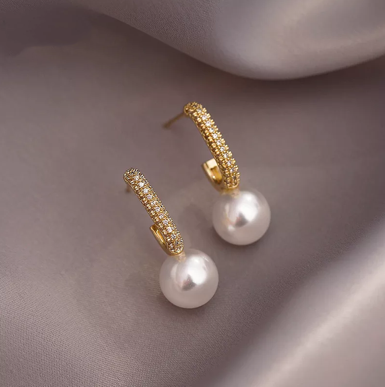 Bright Gold-Tone Pearl Earrings