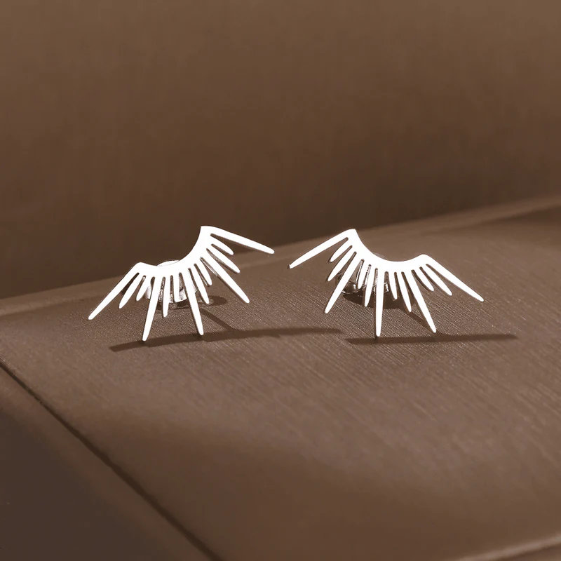 Silver-Tone Sunray Wing Stud Earrings