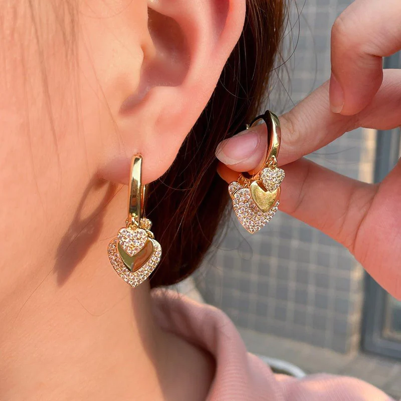 Gold-Tone Heart Charm Huggie Earrings