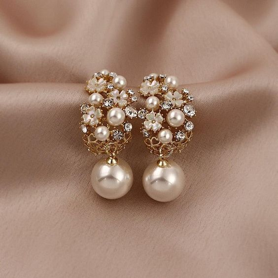 Pearl Cluster Ball Earrings with Pearl Drop