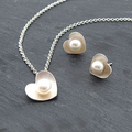 Pearl Heart Pendant and Stud Earrings Set