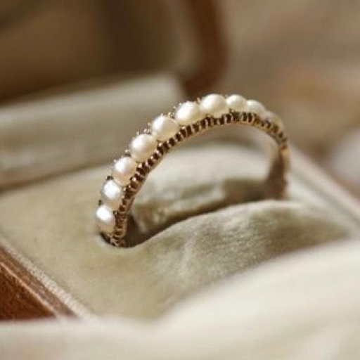 Curved Gold-Tone Ring with Row of Pearl-Look Beads